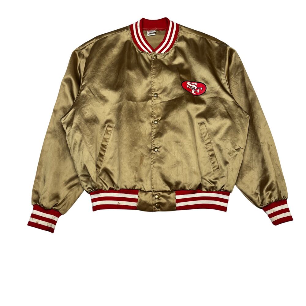Vintage 80s San Francisco 49ers Gold Satin Bomber Jacket XL Swingster USA NFL